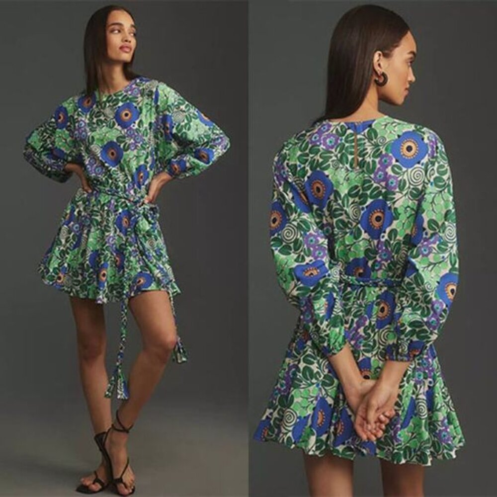 NWT Rhode Ella Wisteria Aura Blossom Mini Dress Women's Green Size: Small
